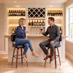 Counter Height Bar Stools Set Of 3, 26in Swivel Bar Stools With Back, Faux Leather Kitchen Island Stools, Bentwood Legs