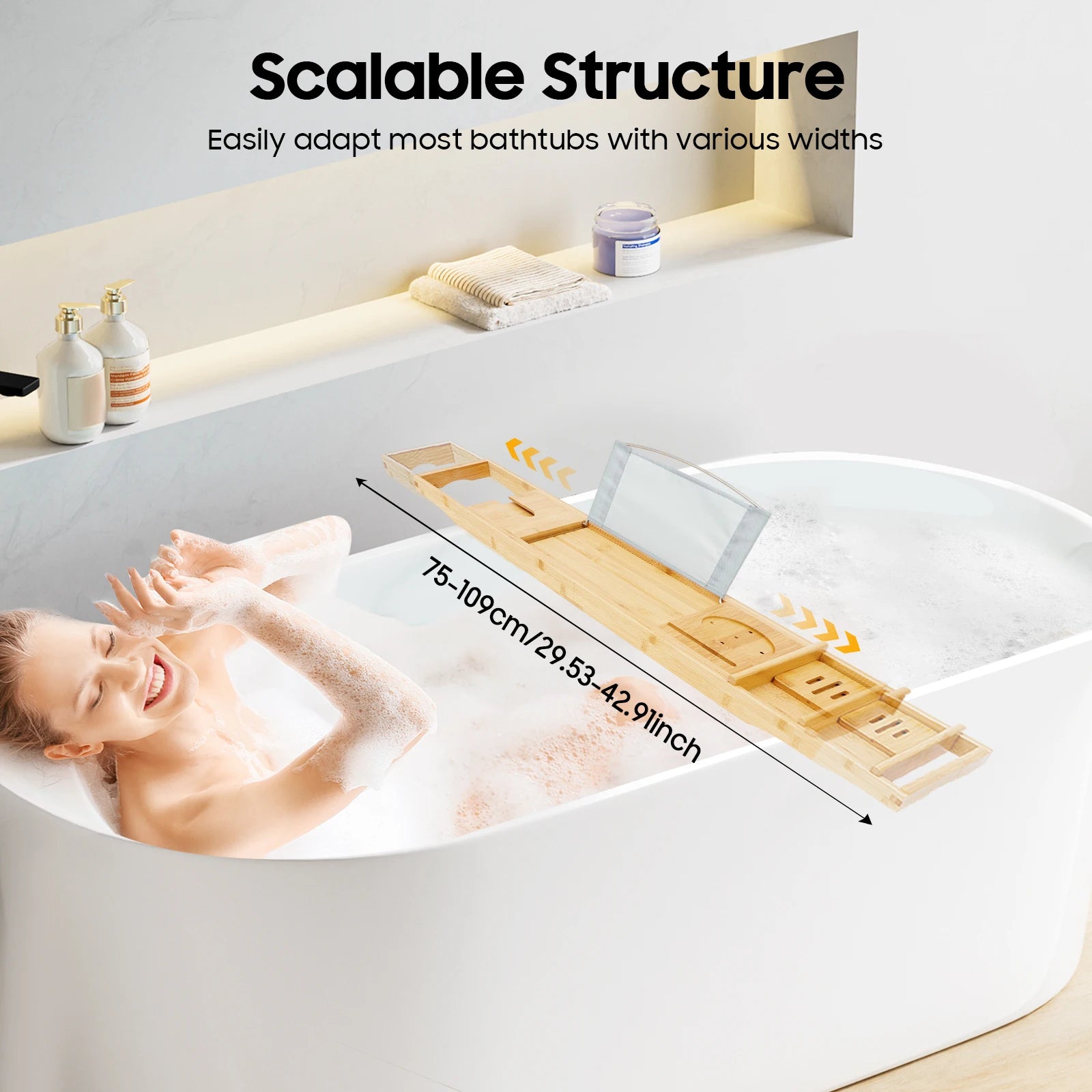 Serenity Spa Expandable Bamboo Bathtub Caddy Tray