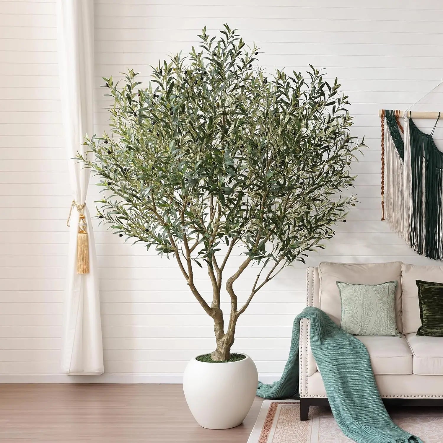 Artificial Olive Tree,8Ft Faux Silk Plant With White Pot & Vivid Leaves,UV Resistant Zero Upkeep Decor For Indoor Living Room