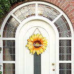 Welcome Wood Door Hanger 12 Inch Large Wooden Flower Sign, Inspirational Wall Porch Art, Summer Fall Front Door Wreath, Indoor