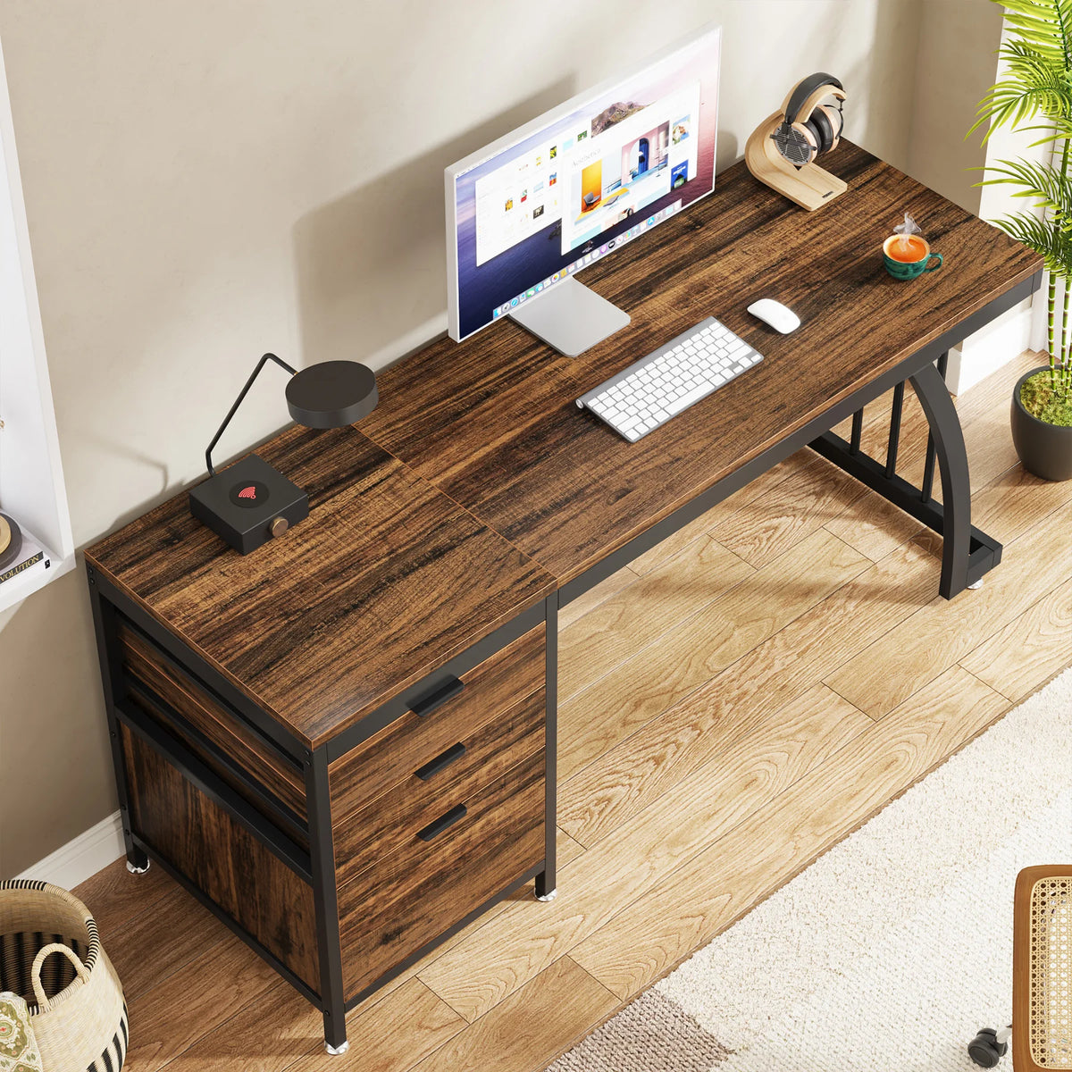 Industrial Computer Desk with 3 Reversible Drawers