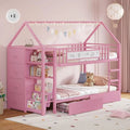 Twin Over Twin House Bunk Bed with 6 Drawers, Storage & Lights
