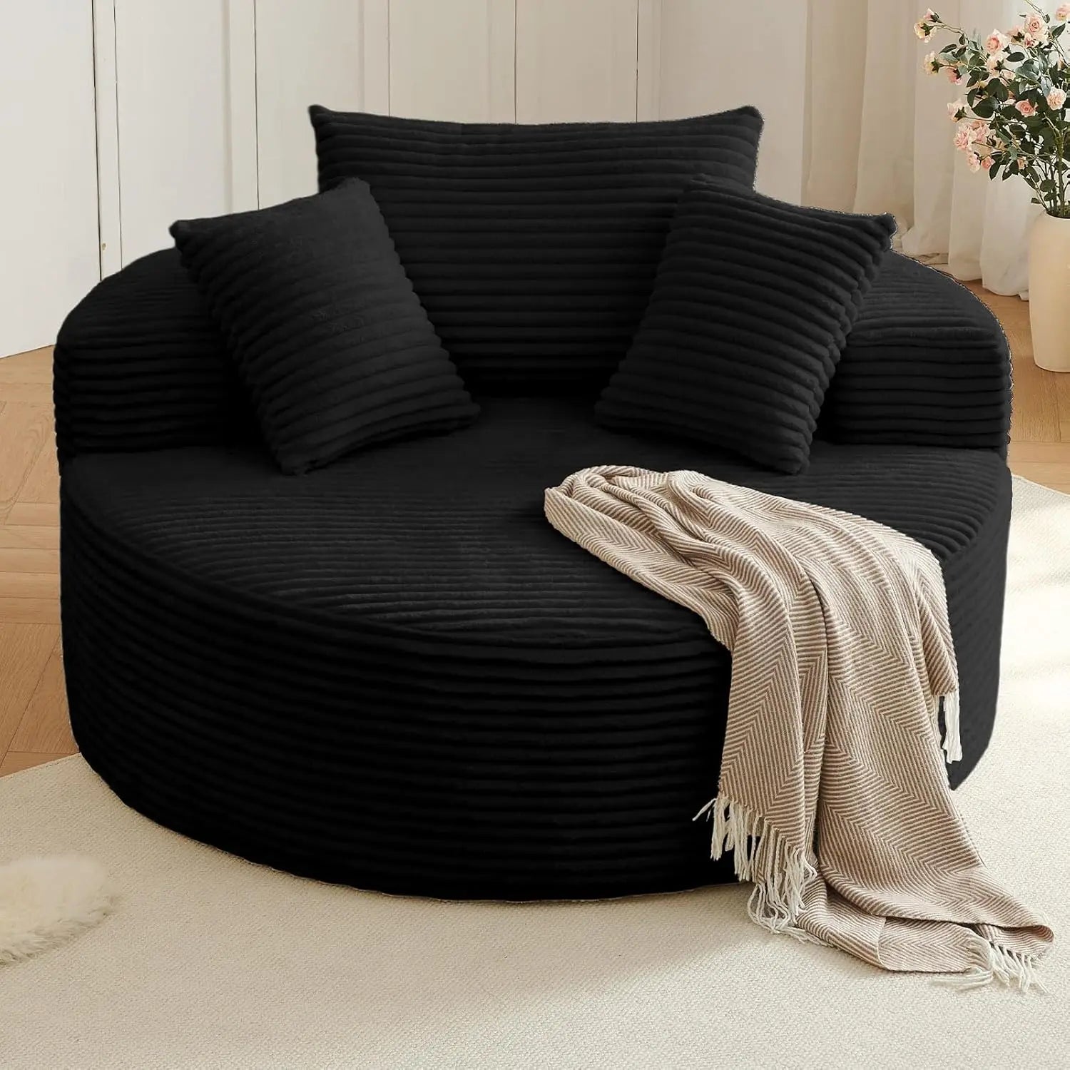 CloudNest Round Corduroy Chaise Lounge with Ottoman