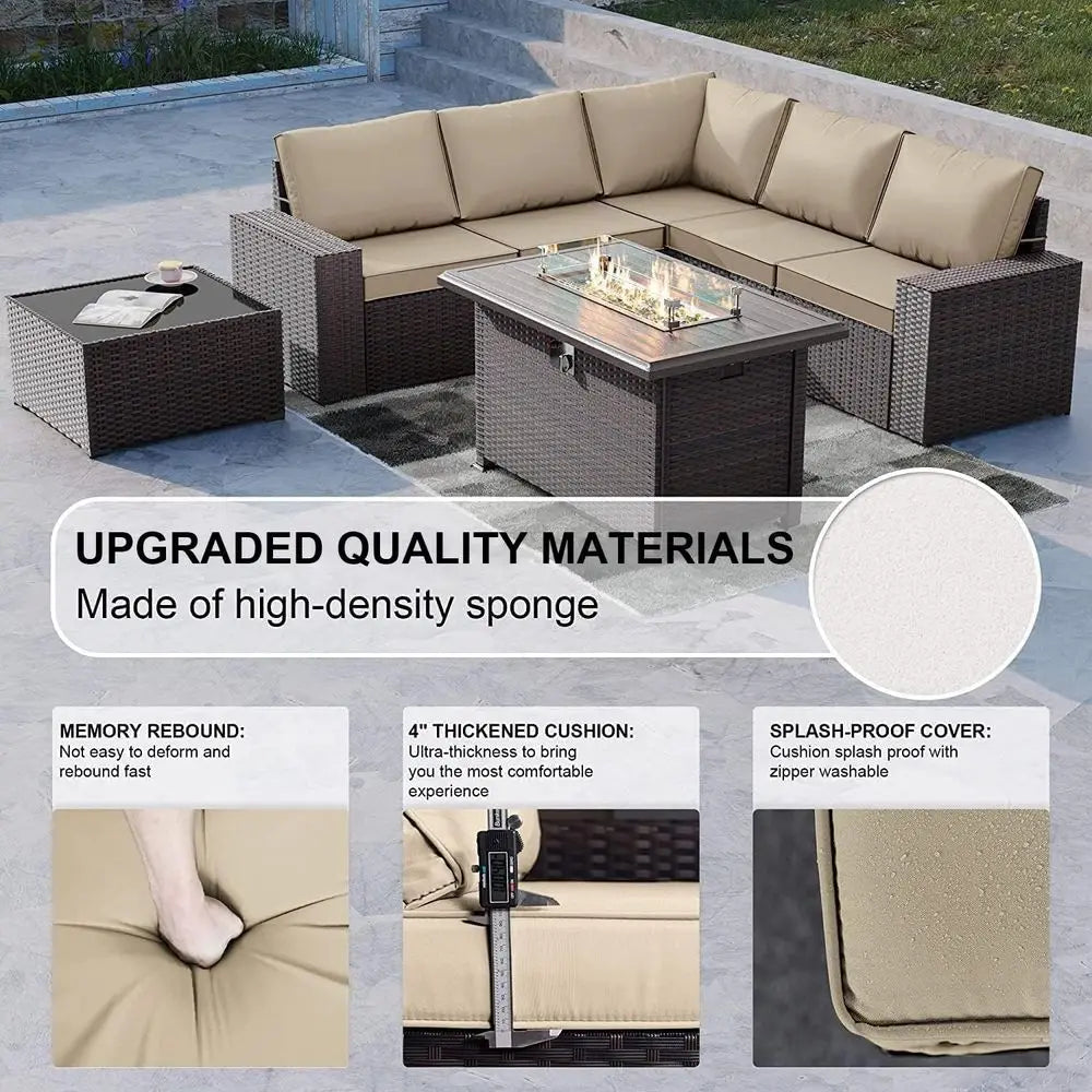 Aspen Ridge 7-Piece Wicker Patio Sectional with Fire Pit Table