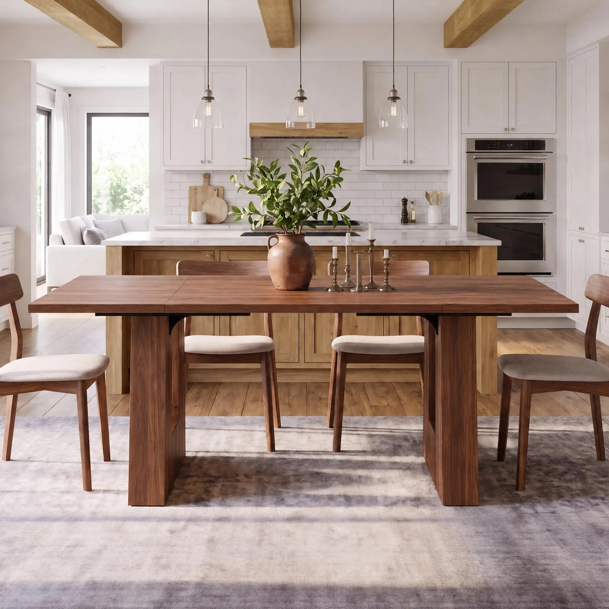 63 Inch Dining Table For 6 People Walnut Wooden Kitchen Table With Heavy Duty Legs Modern Rectangle Table For Kitchen Dining Room