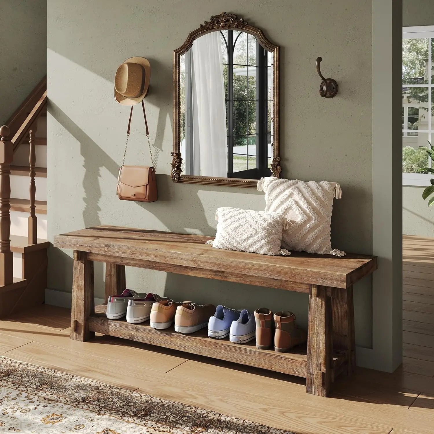 Haven Ridge Solid Wood Entryway Bench with Shoe Storage