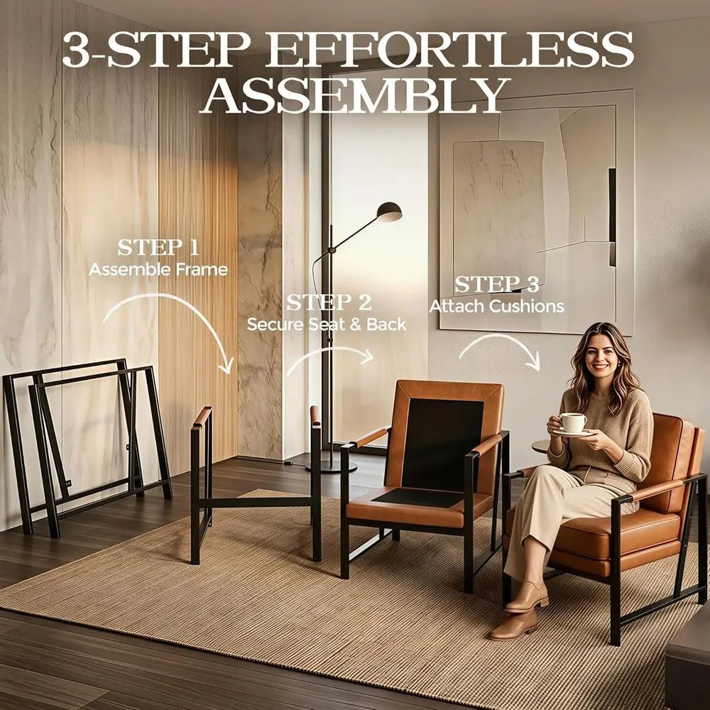 Set o 2 Accent Chairs or Living Room, Oversized aux Leather Chair, Century ern Reading Chair or Bedroom Waiting Room, Light Brow