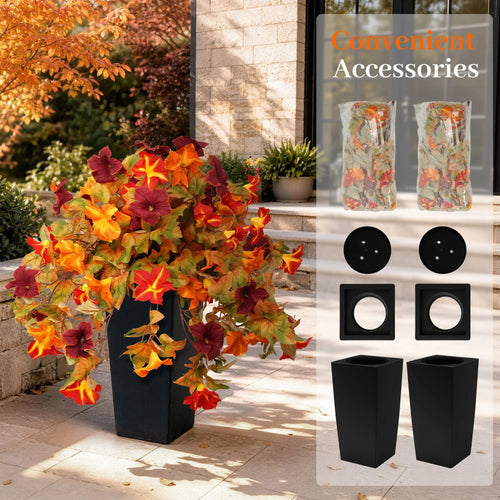 2-Pack Artificial Fall Hanging Flowers – Orange & Burgundy Autumn Porch Planters