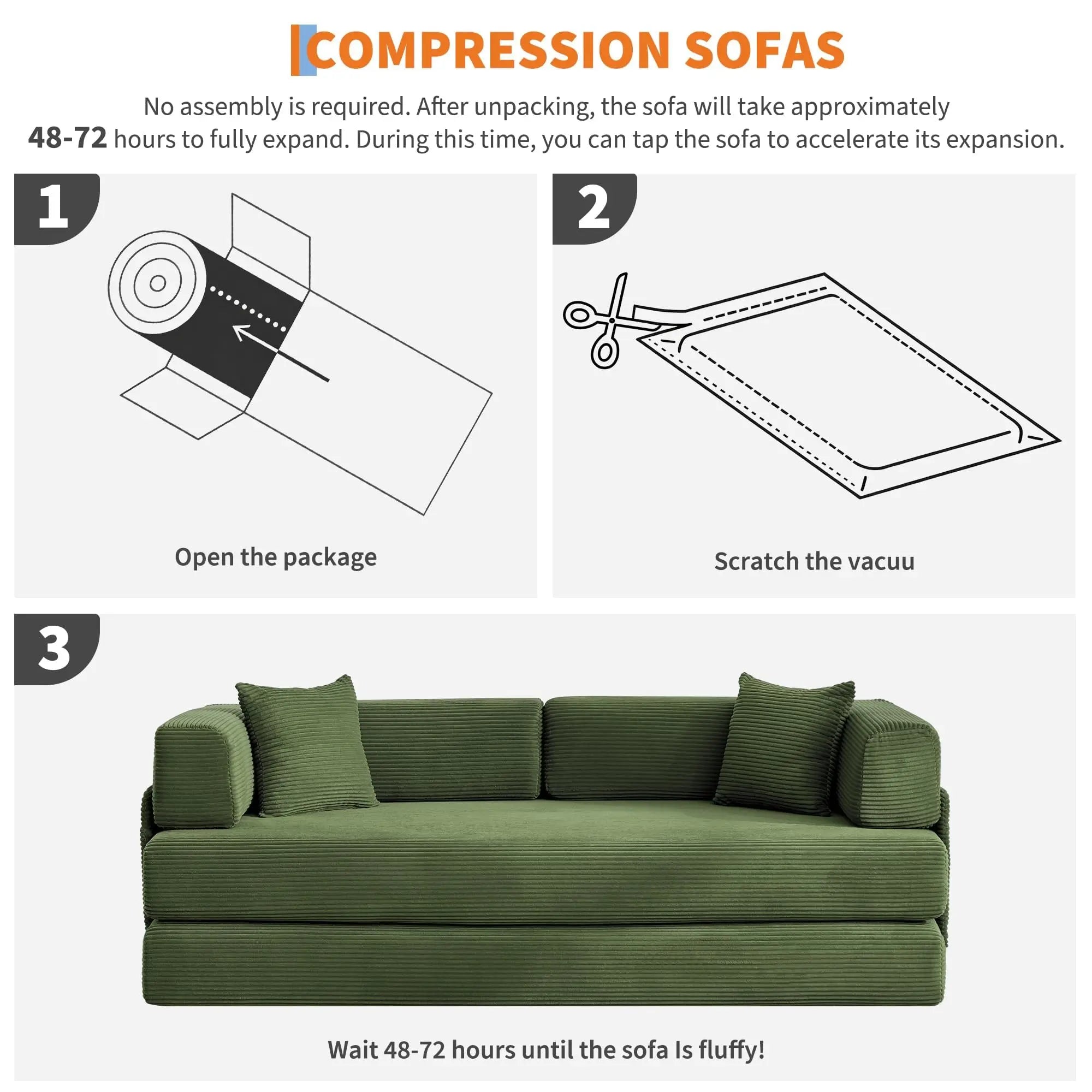 Sleeper Sofa Bed 78 8 Inch 5 In 1 Folding Mattress Couch Loveseat Fixed Shape Steel Frame Corduroy With Pillows No Assembly Floor Futon For Apartments Guest Rooms Dorms RVs