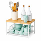 Rustic Pull-Out Countertop Organizer with Sliding Basket