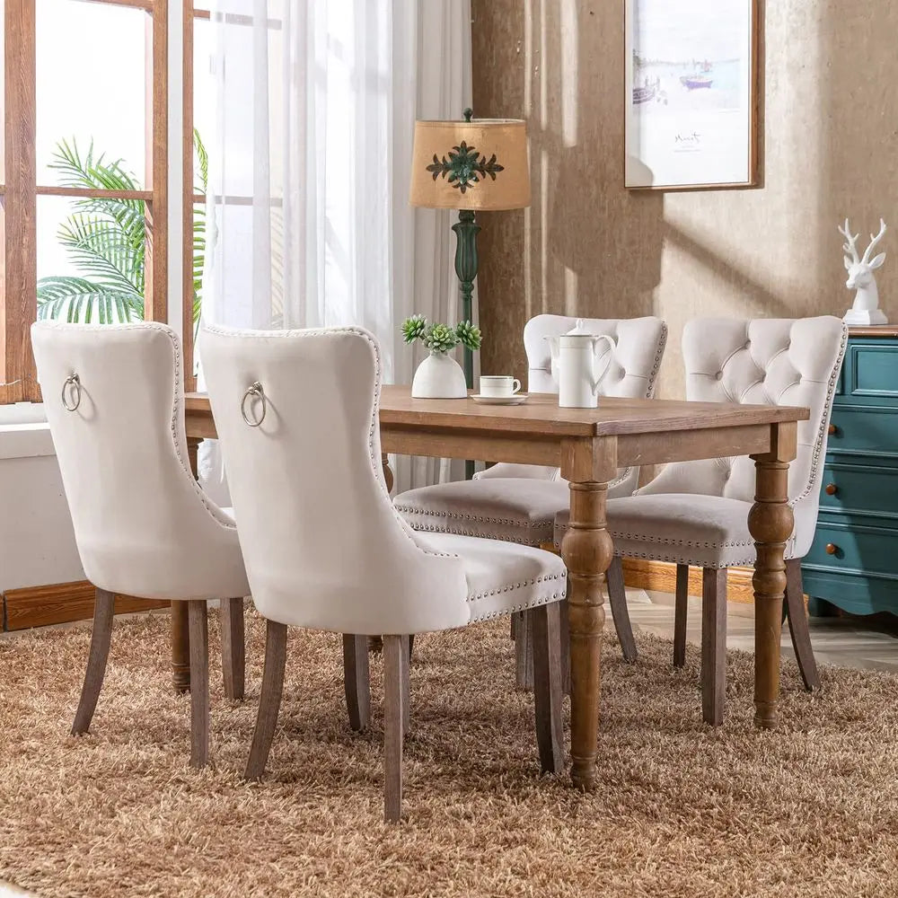 Luxe Haven Velvet Tufted Wingback Dining Chairs