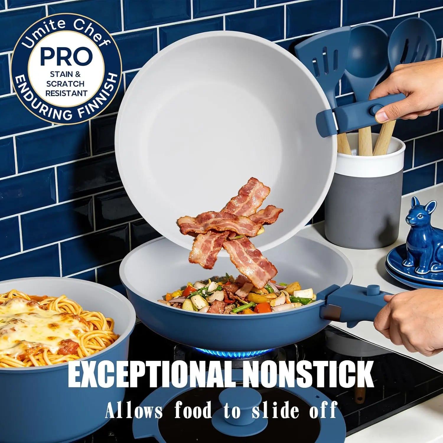 Coastal Blue Ceramic Cookware Collection – 21 Piece Set