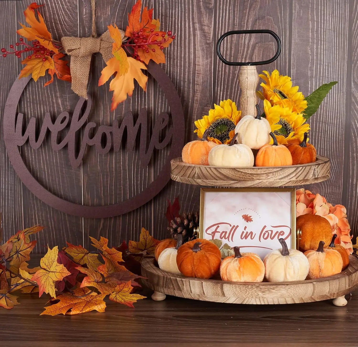 12-Piece Velvet Pumpkin Décor Set – Farmhouse Fall & Thanksgiving Decorations