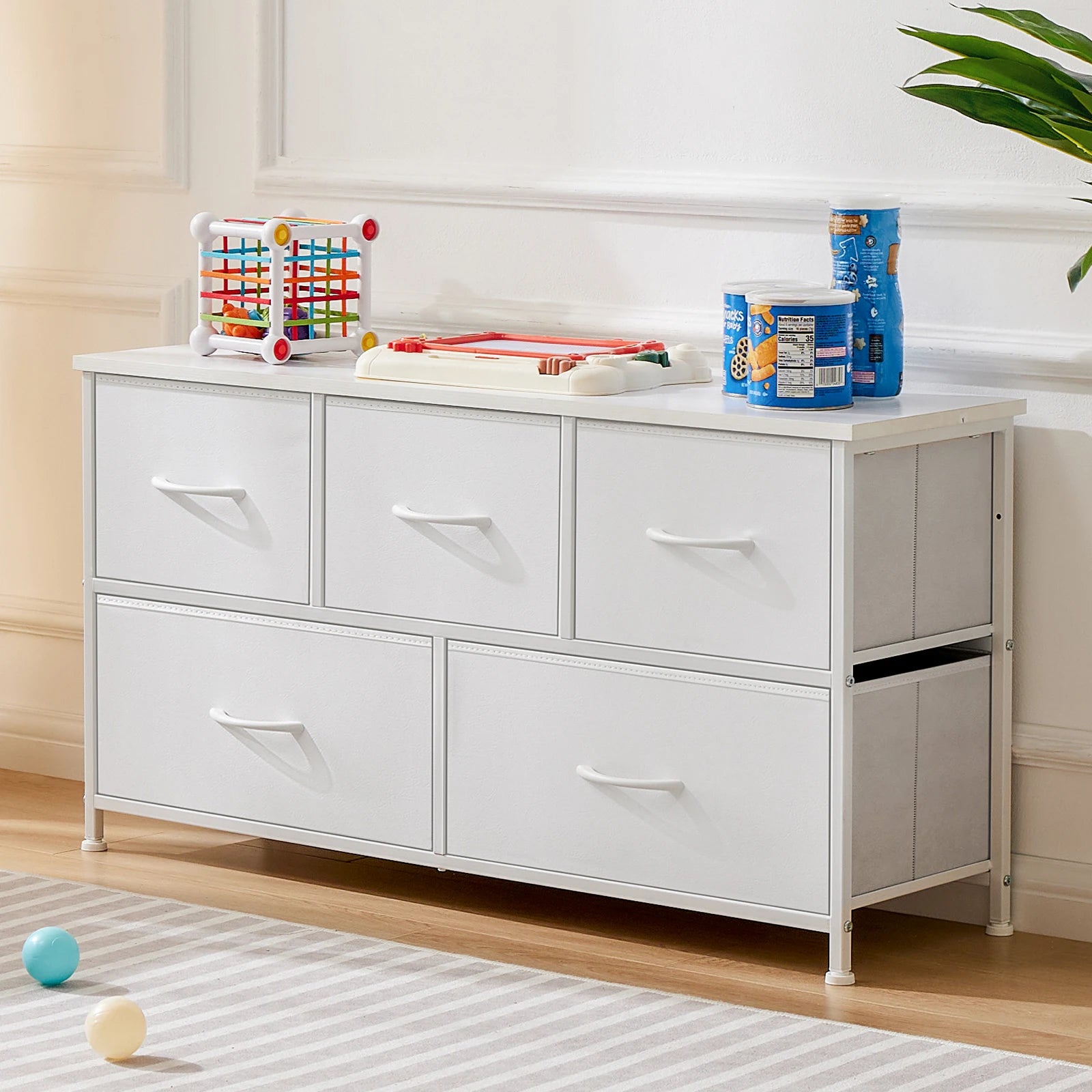 HavenNest Elite 5-Drawer Fabric Storage Dresser with Display Shelf