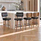 Counter Height Bar Stools Set Of 3, 26in Swivel Bar Stools With Back, Faux Leather Kitchen Island Stools, Bentwood Legs