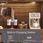 Coffee Bar & Pantry Cabinet with Wine Storage, LED Lights & Charging Station