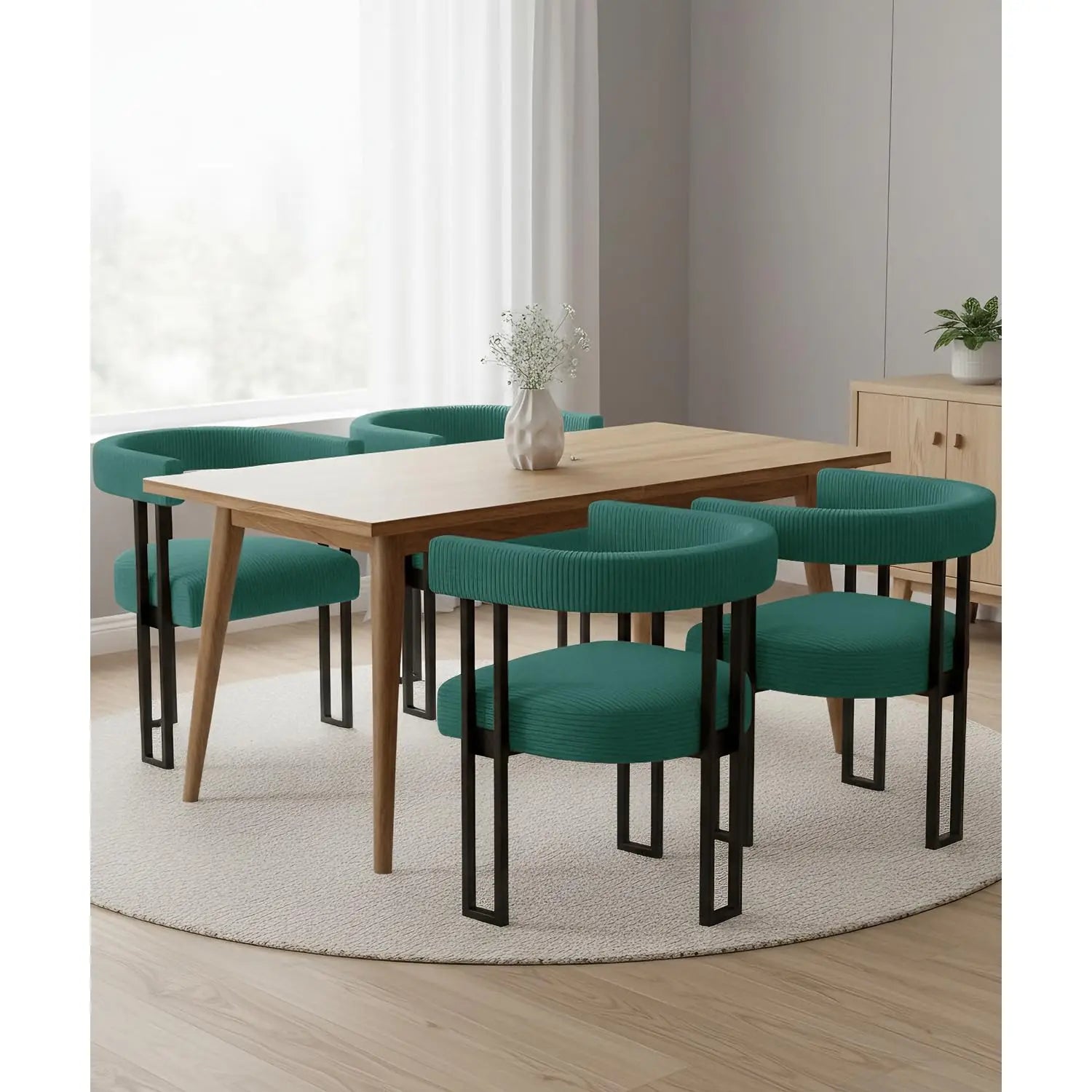 Boucle Dining Chair Set of 4 Corduroy Upholstered Dining Room Chairs Kitchen Chairs with Metal Legs Mid Century Modern, Custom