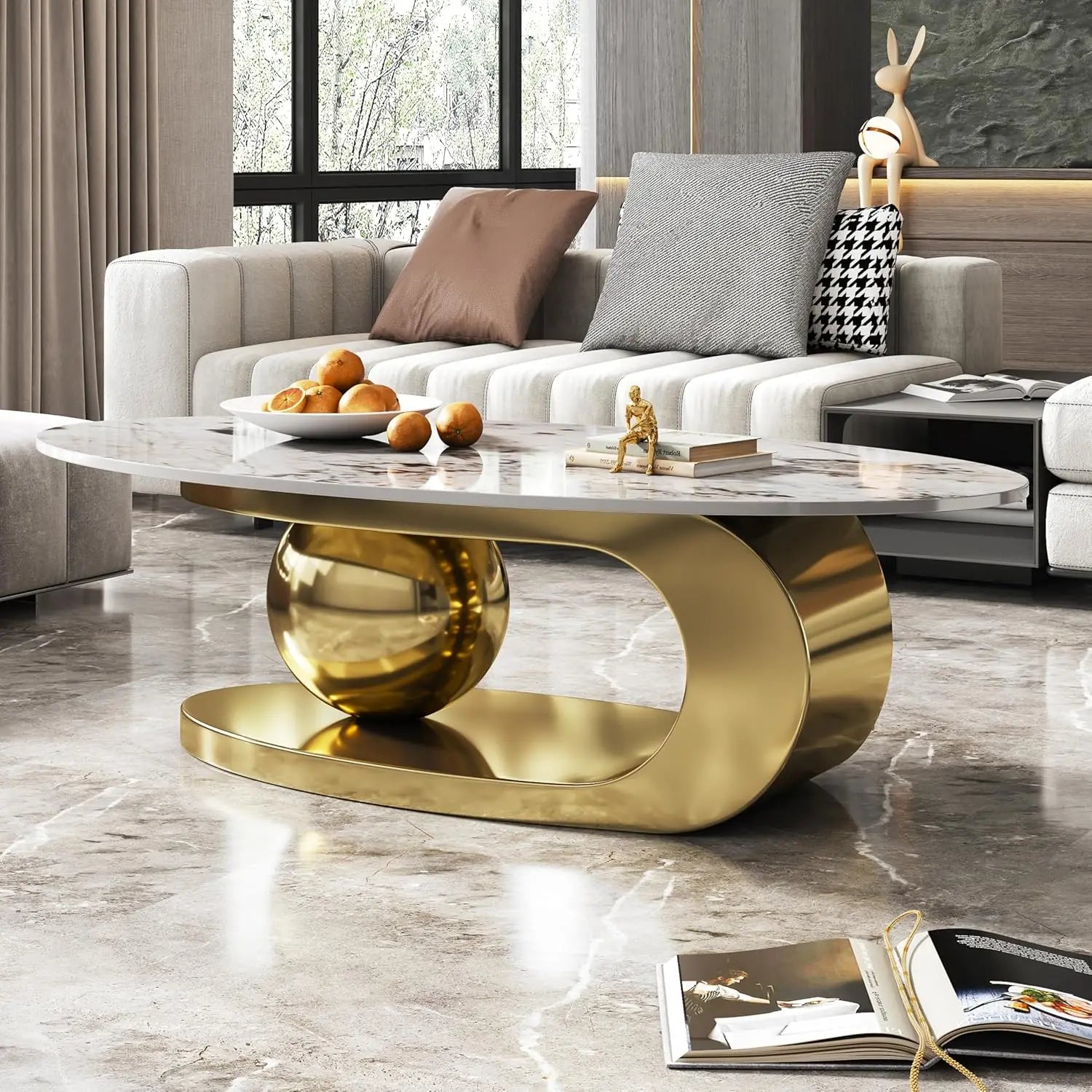 Havencrest Oval Faux Marble Coffee Table