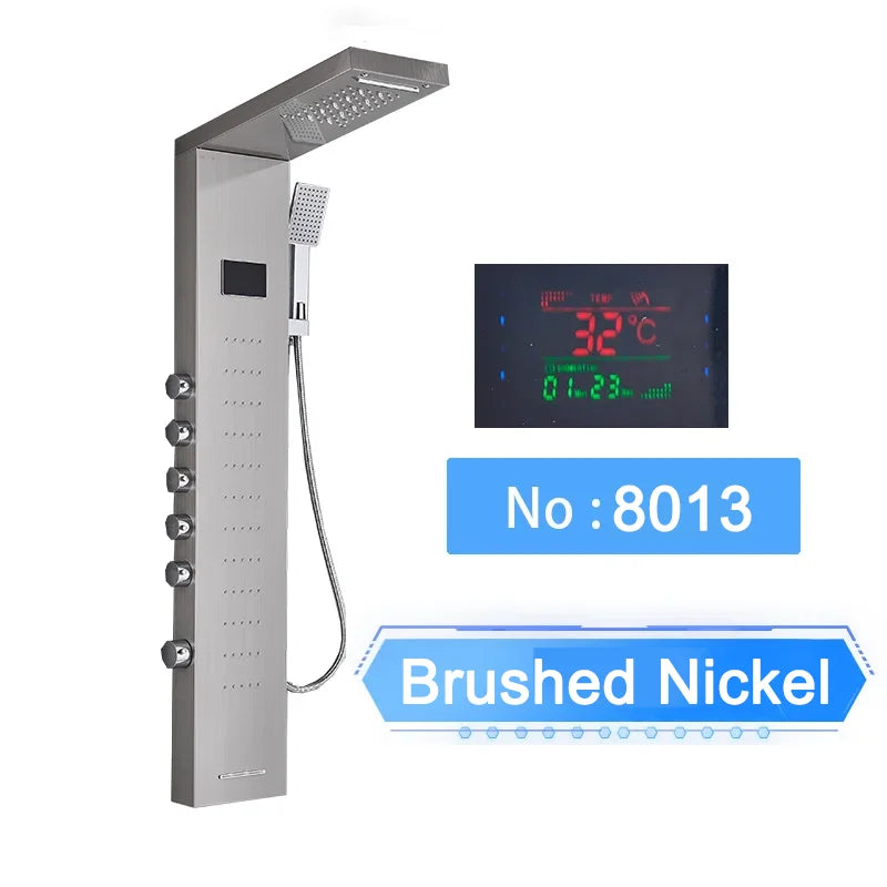 Cascade Luxe LED Shower Panel System with Digital Temperature Display & SPA Massage Jets