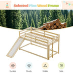 Twin Low Loft Bed with Slide, Ladder & Safety Rails