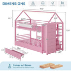 Twin Over Twin House Bunk Bed with 6 Drawers, Storage & Lights