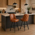 Set of 2 Commercial Grade Swivel Button-Tufted Back Bar Stools with Metal Frame Counter Height Kitchen Island Chairs, Comfortab