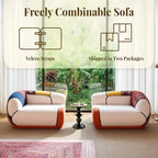 Oversized Curved Chenille Floor Sofa with Boho Pillows
