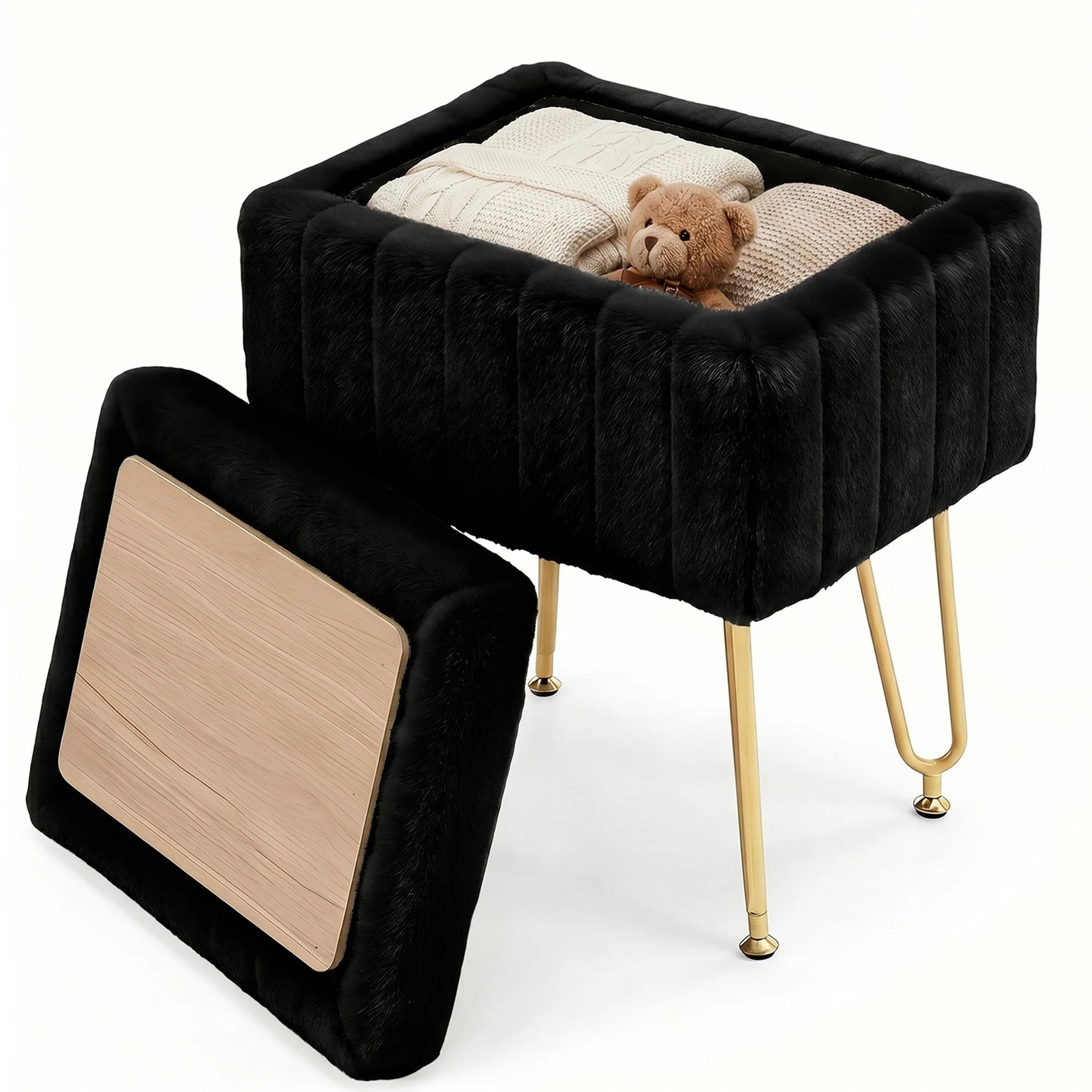 Luna Luxe Faux Fur Storage Ottoman