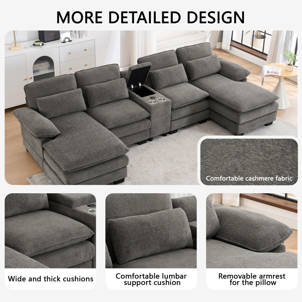 Cloudhaven U-Shaped Chenille Sectional Sofa with Storage – 124 Inch