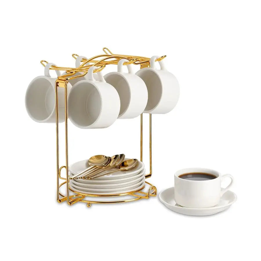 Bella Casa Espresso Cup & Saucer Set with Gold Stand