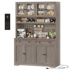 Green Kitchen Pantry & Coffee Bar Hutch with Charging Station, Glass Doors, Wine Storage & 2 Drawers