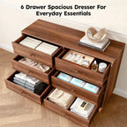 Mid-Century Walnut Wood Dresser – 6 Drawer