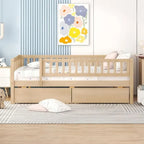 Full-Size Montessori Daybed with Storage Drawers & Railings