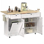 Rolling Kitchen Island with Drop Leaf, Power Outlet & Storage