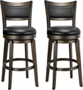 Swivel Bar Stools Set of 2, 26 Inch Counter Height Barstools | Black Faux Leather, High Backrest, Solid Rubberwood Frame