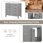 36" Grey Bathroom Vanity with Sink and Drawers, Solid Frame MDF Cabinet