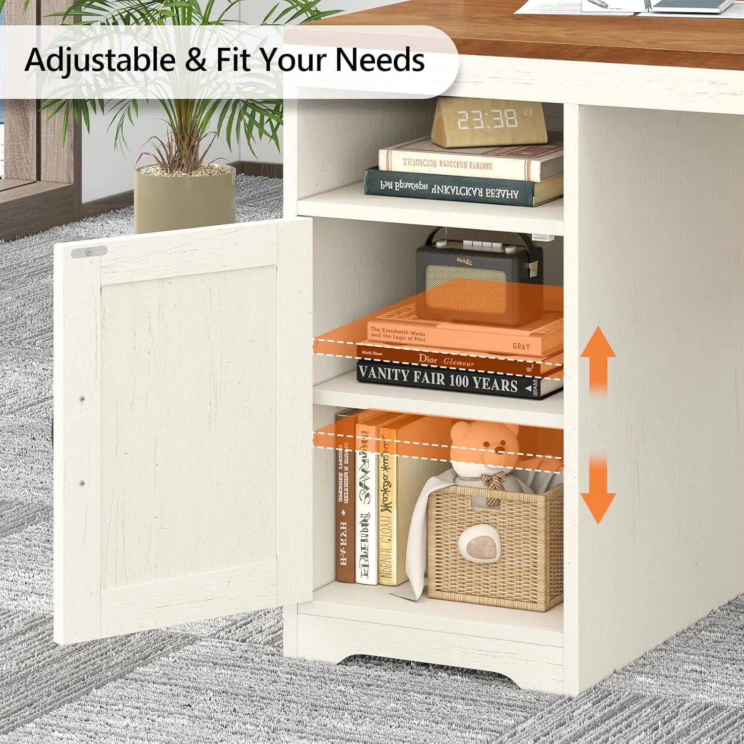 Heritage Farmhouse 65" Executive Computer Desk with Storage & Power Station