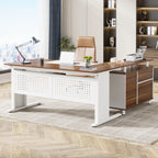 L-Shaped Executive Desk with File Cabinet & Storage