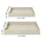 Ivory Luxe Shagreen Decorative Serving Tray Set with Gold Handles – 2 Piece
