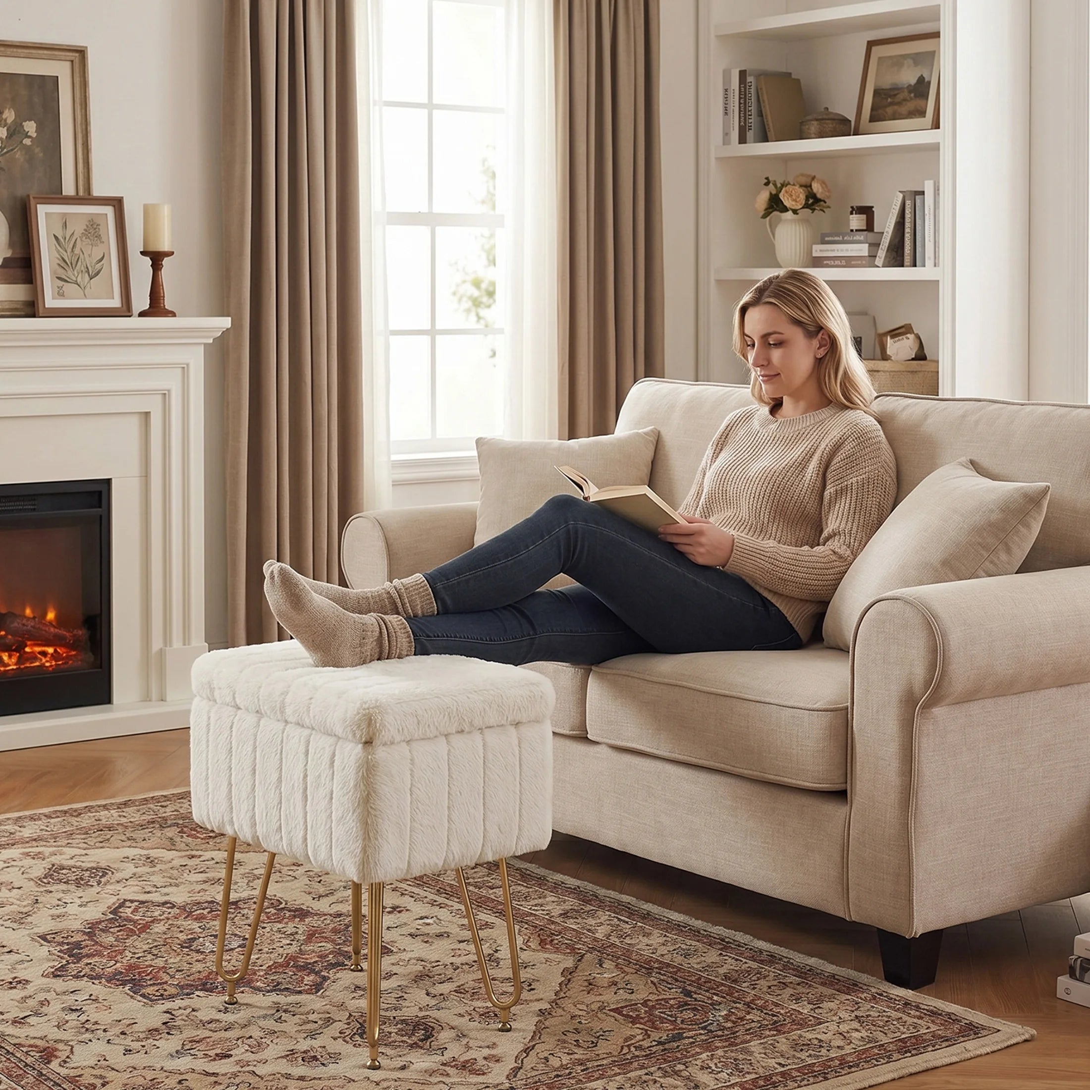 Luna Luxe Faux Fur Storage Ottoman