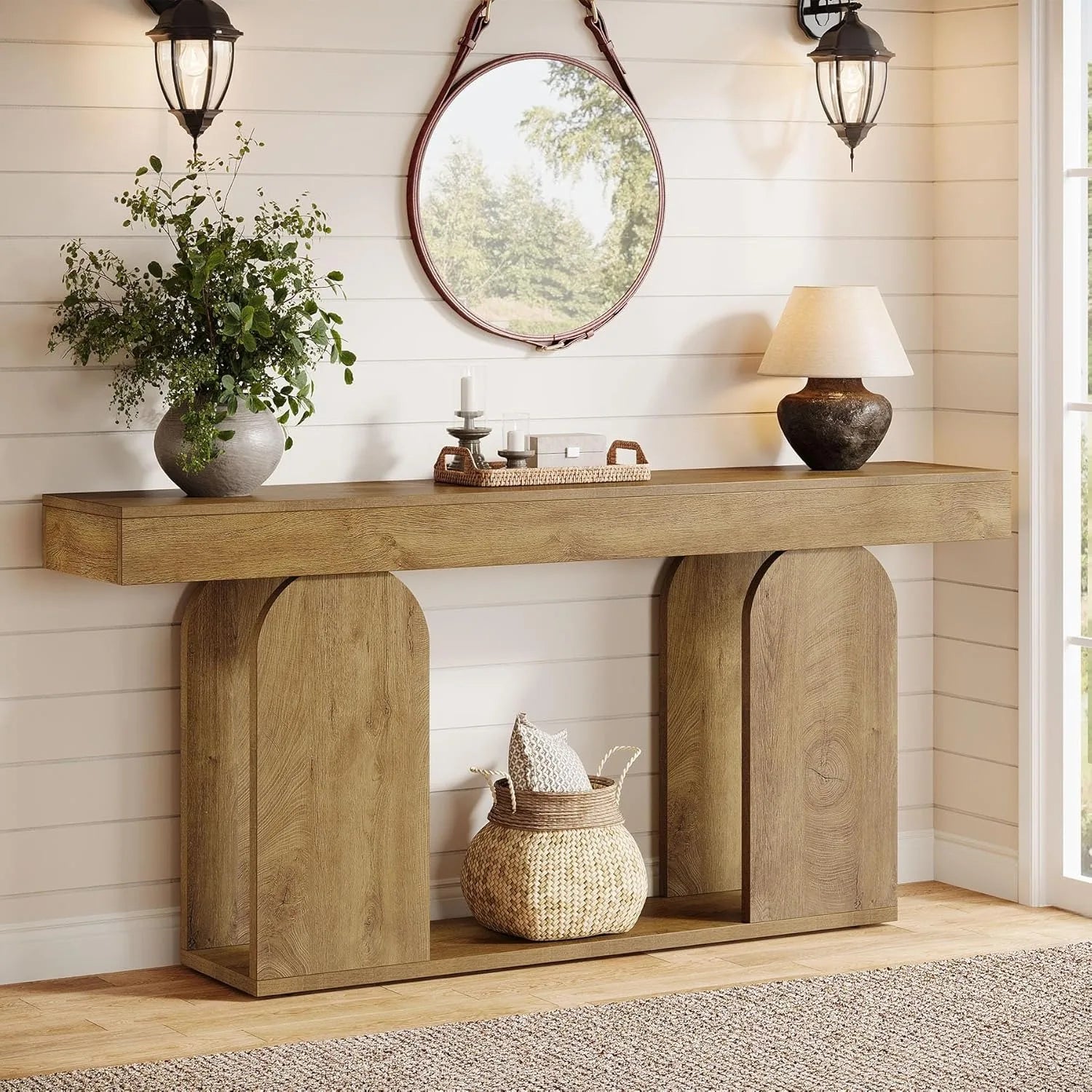 Haven Ridge Farmhouse Console Table with Storage Shelves