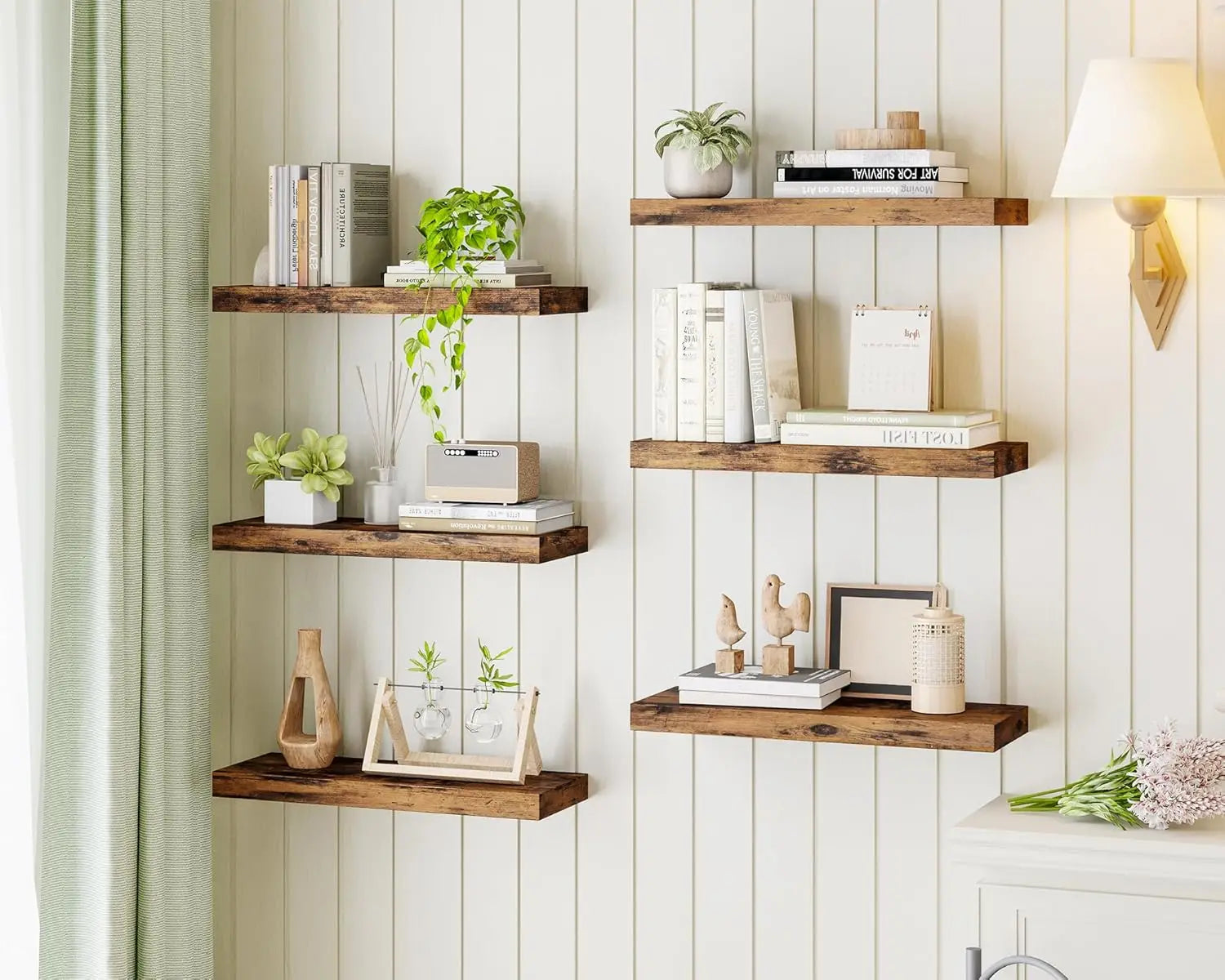 Haven Heritage Rustic Floating Wall Shelves – Set of 6