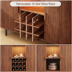 Walnut Wine Bar Cabinet with LED Lights, Wine Rack, Glass Holder & Charging Station - 55.1"