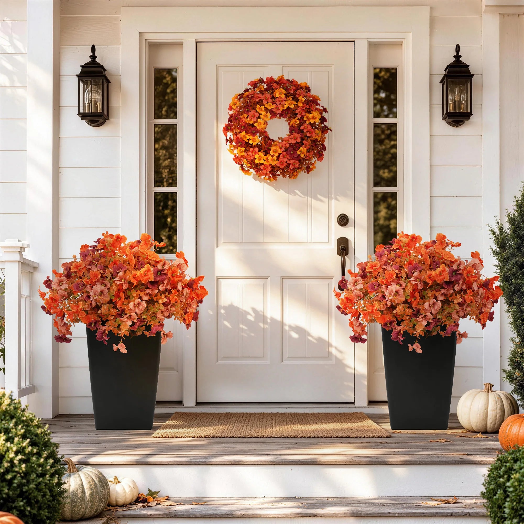 Harvest 24" Artificial Orange Daisy Planters – 2-Piece Fall Porch & Entryway Décor Set