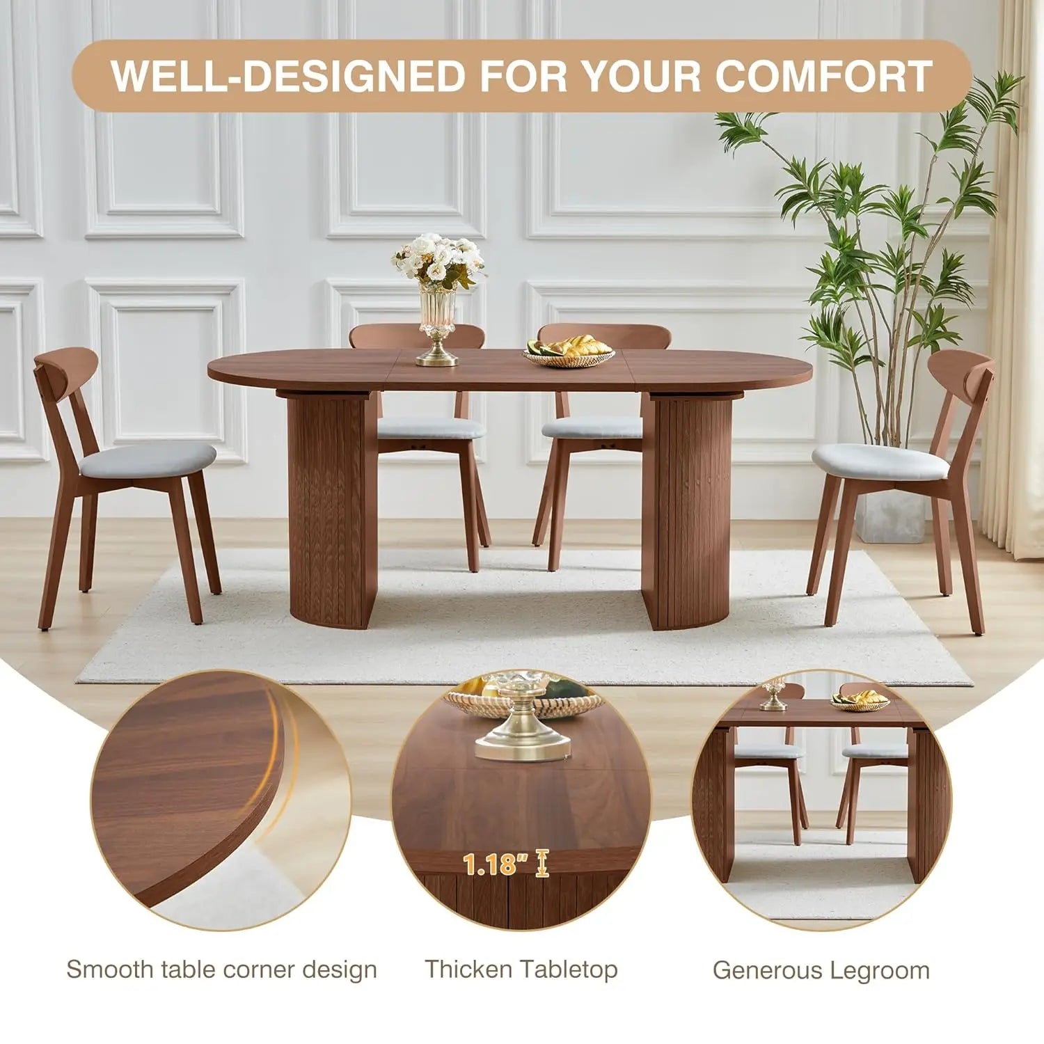 Heritage Ridge Oval Farmhouse Dining Table – 70.8 Inch