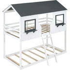 White Twin Over Twin Low House Bunk Bed