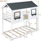 White Twin Over Twin Low House Bunk Bed