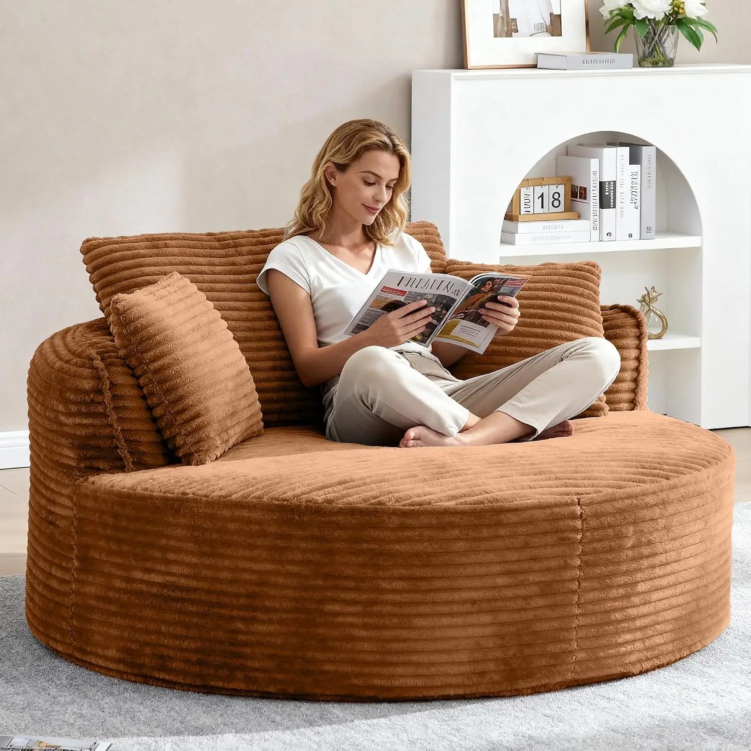 Oversized Round Corduroy Cloud Lounge Chair