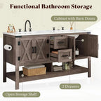 Heritage Farmhouse 60" Double Sink Bathroom Vanity with Barn Doors