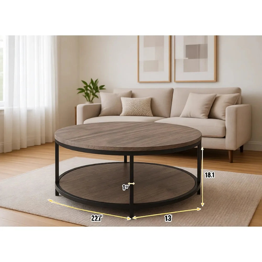 Round 2-Tier Rustic Wood Coffee Table